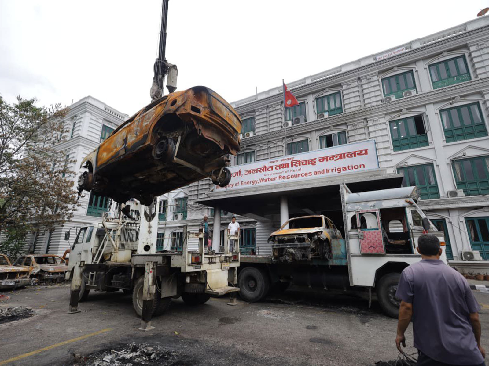 Nepal starts clearing charred vehicles, government buildings as damage assessment continues