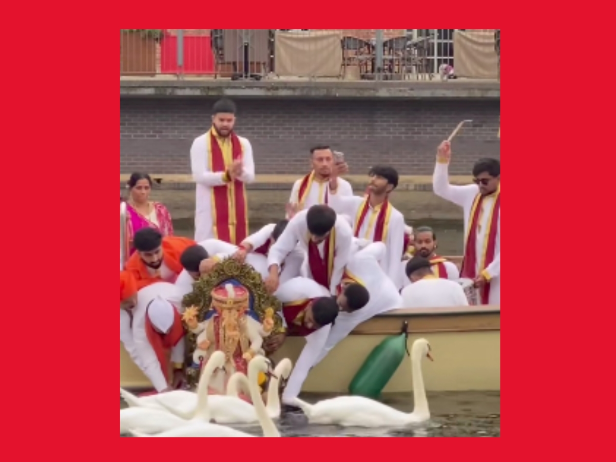 Ganesh Visarjan in UK goes viral with swans gliding past the immersion boat