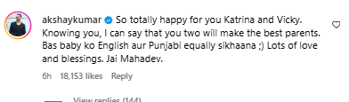 "Bas baby ko English, Punjabi equally sikhana": Akshay Kumar sends best wishes to parents-to-be Vicky, Katrina with hilarious touch
