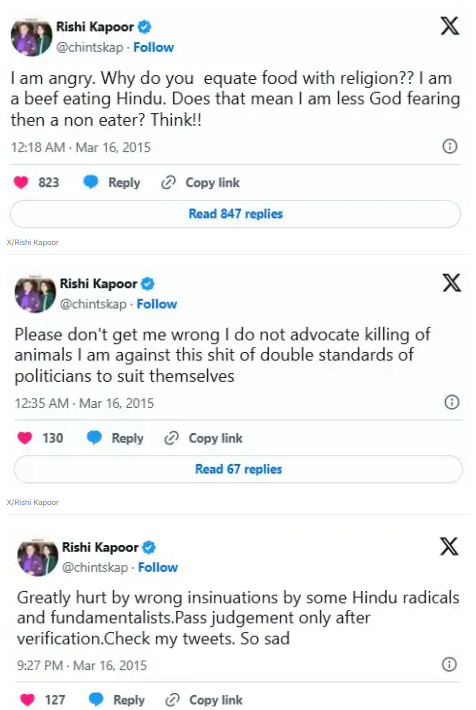 When Rishi Kapoor Made The Internet Furious Over ‘I Am A Beef-Eating Hindu’ Remark: ‘Idiots Do Not Understand…’