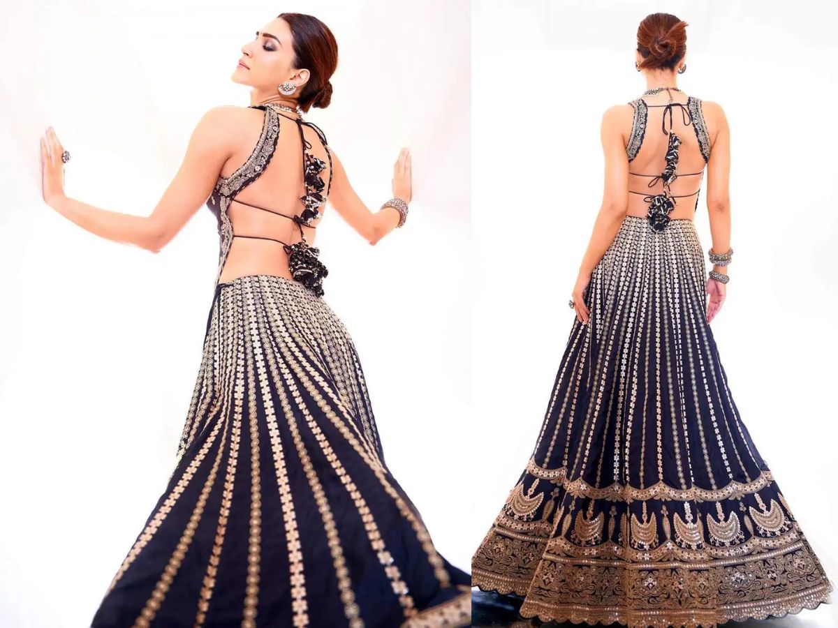Kriti Sanon in Deep Blue Backless Blouse
