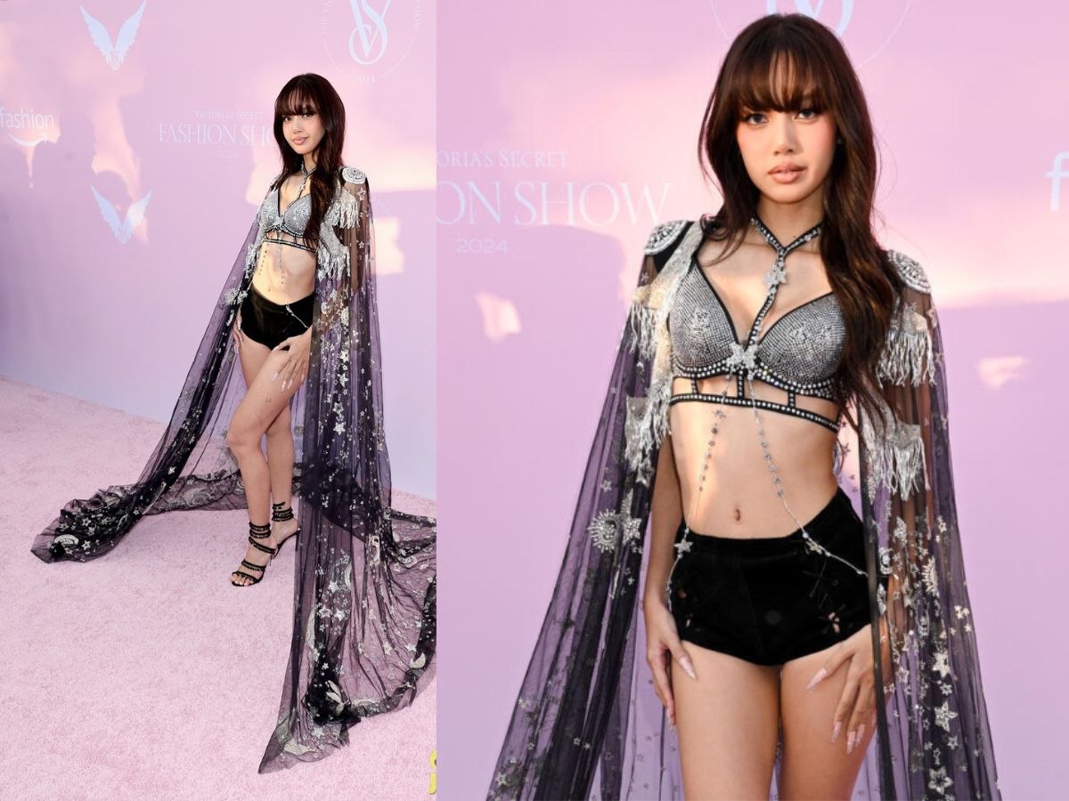 Blackpink Lisa in Black Rhinestone Bra