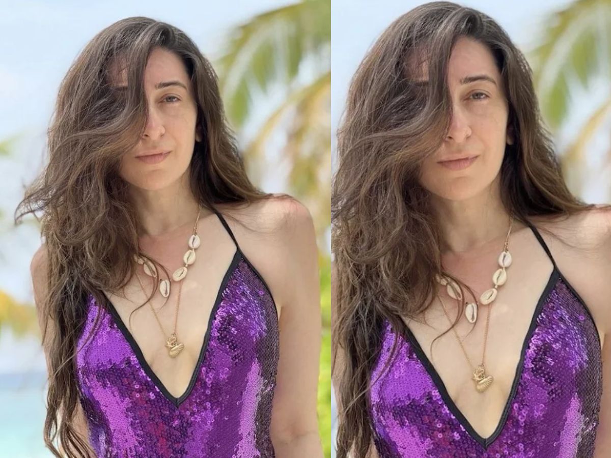 Karisma Kapoor in Sequined Purple Swimsuit