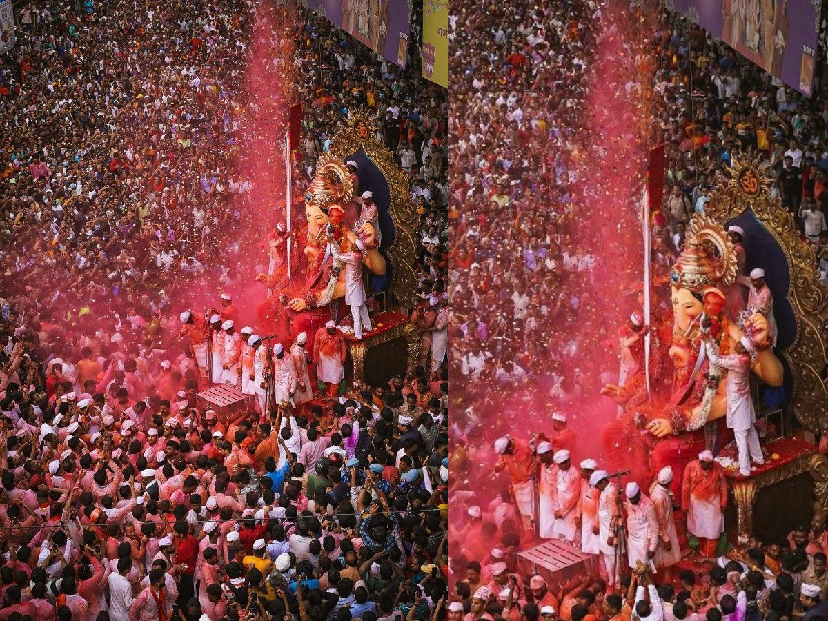 Vermillion During Ganesh Visarjan of Lalbaugcha Raja