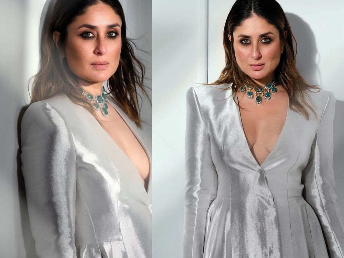 Kareena Kapoor in Silver Coat Style Gown