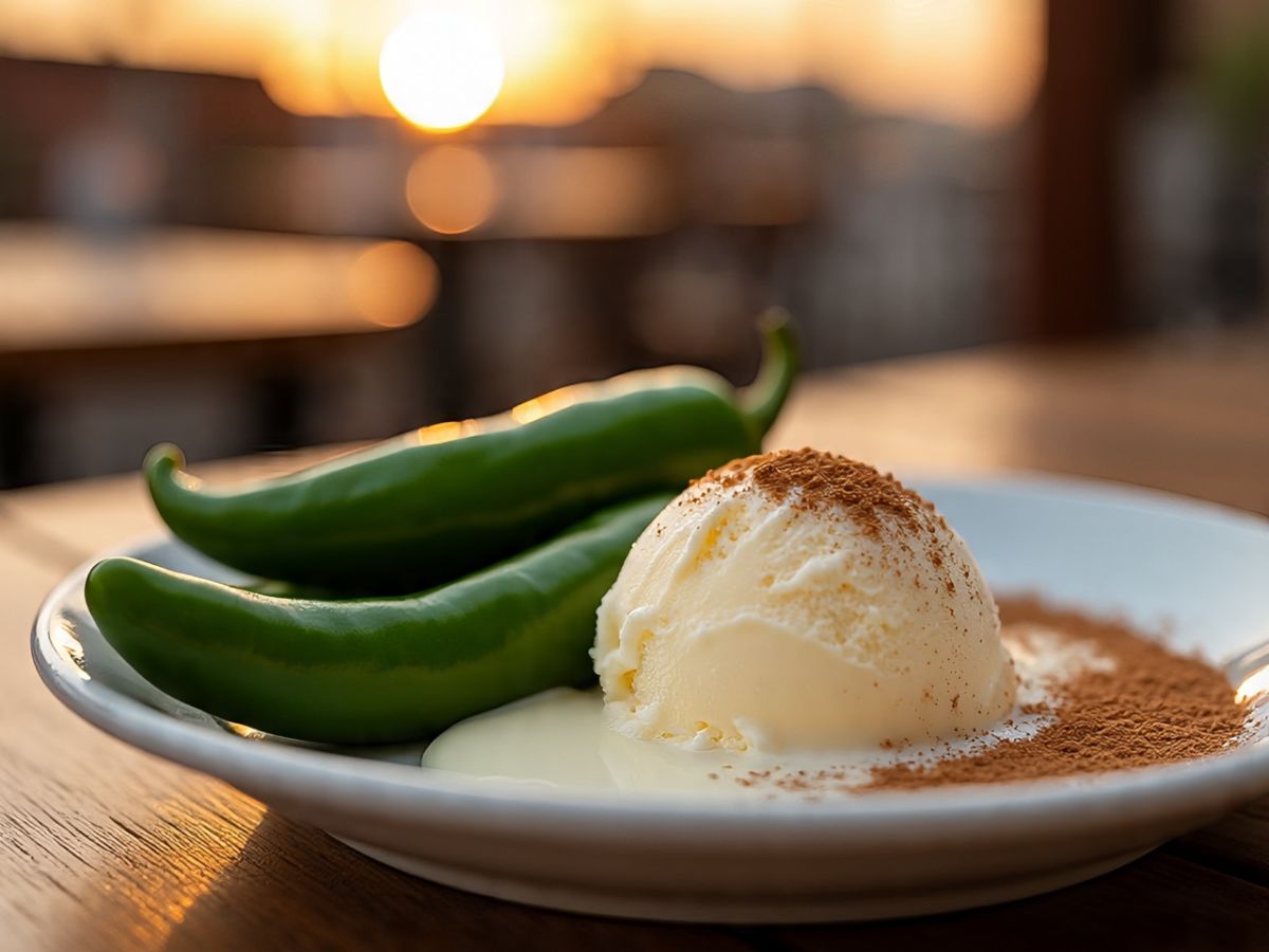 Green Chillies with Vanilla Ice Cream