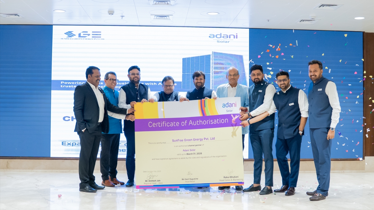 Sunfraa Green Energy Leads the Charge with Adani Solar to Advance PM’s ‘Har Ghar Solar’ Mission in Gujarat