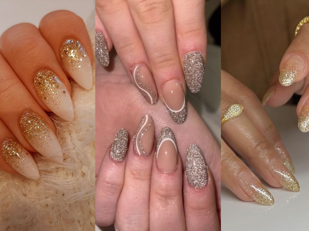 Golden Glitter Nail Art
