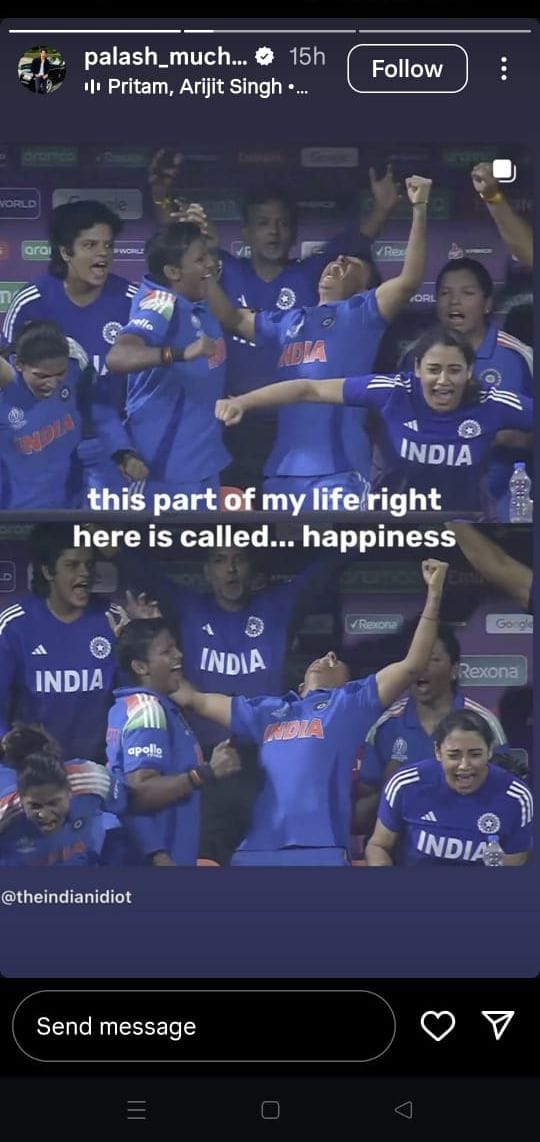 Palash Muchhal's Instagram story