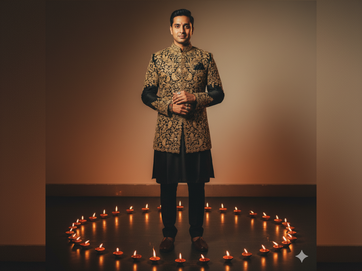 Prompt 4: Golden Ethnic Jacket with Lamps