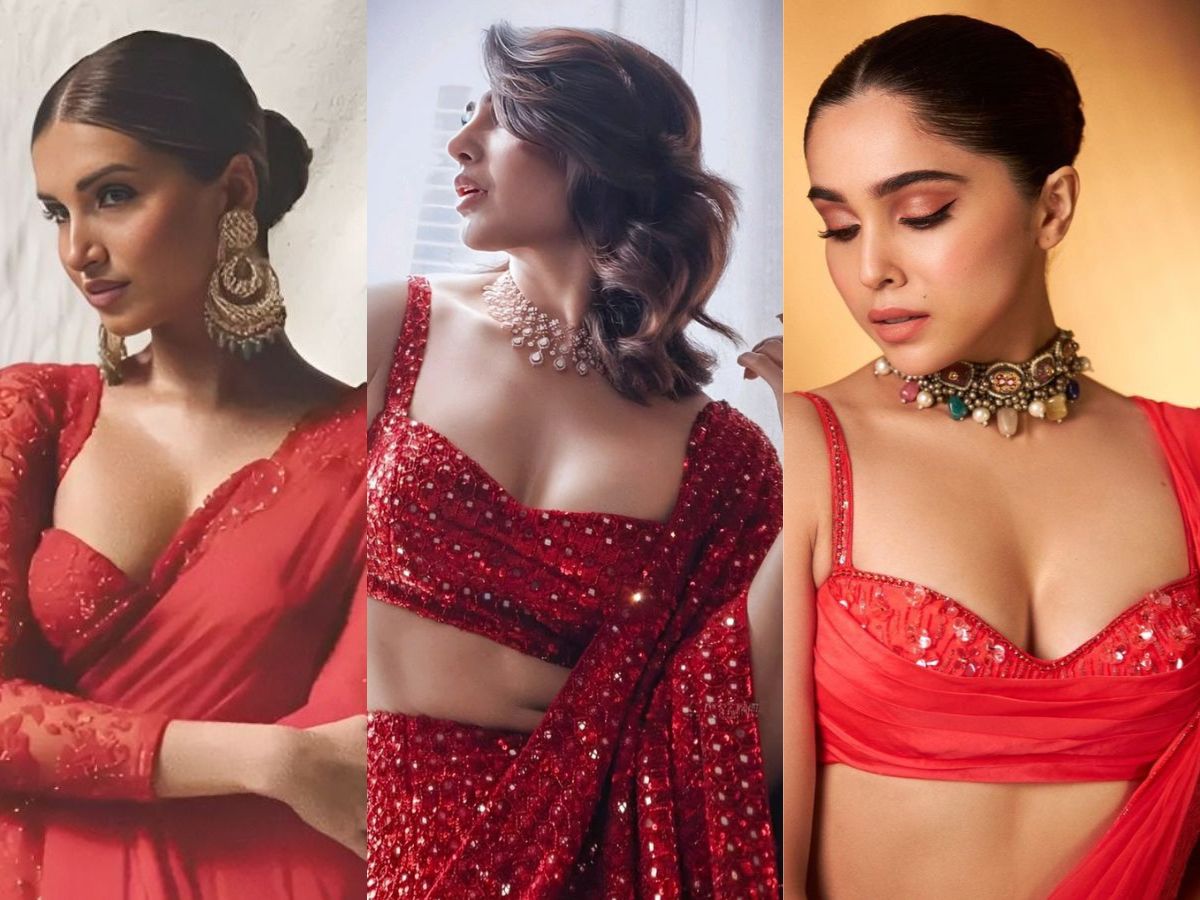 Bold Blouse for Karwa Chauth Red Saree