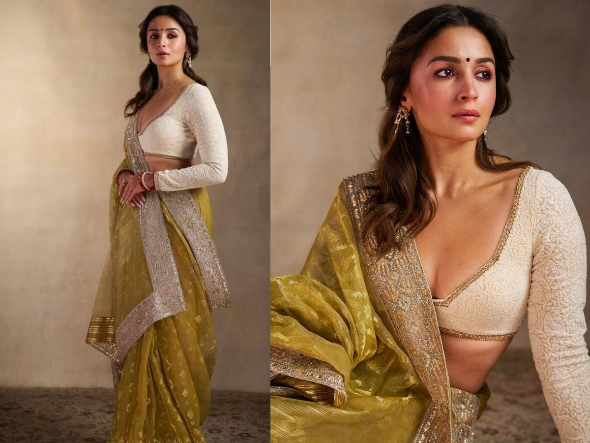 Alia Bhatt in Green & White Saree