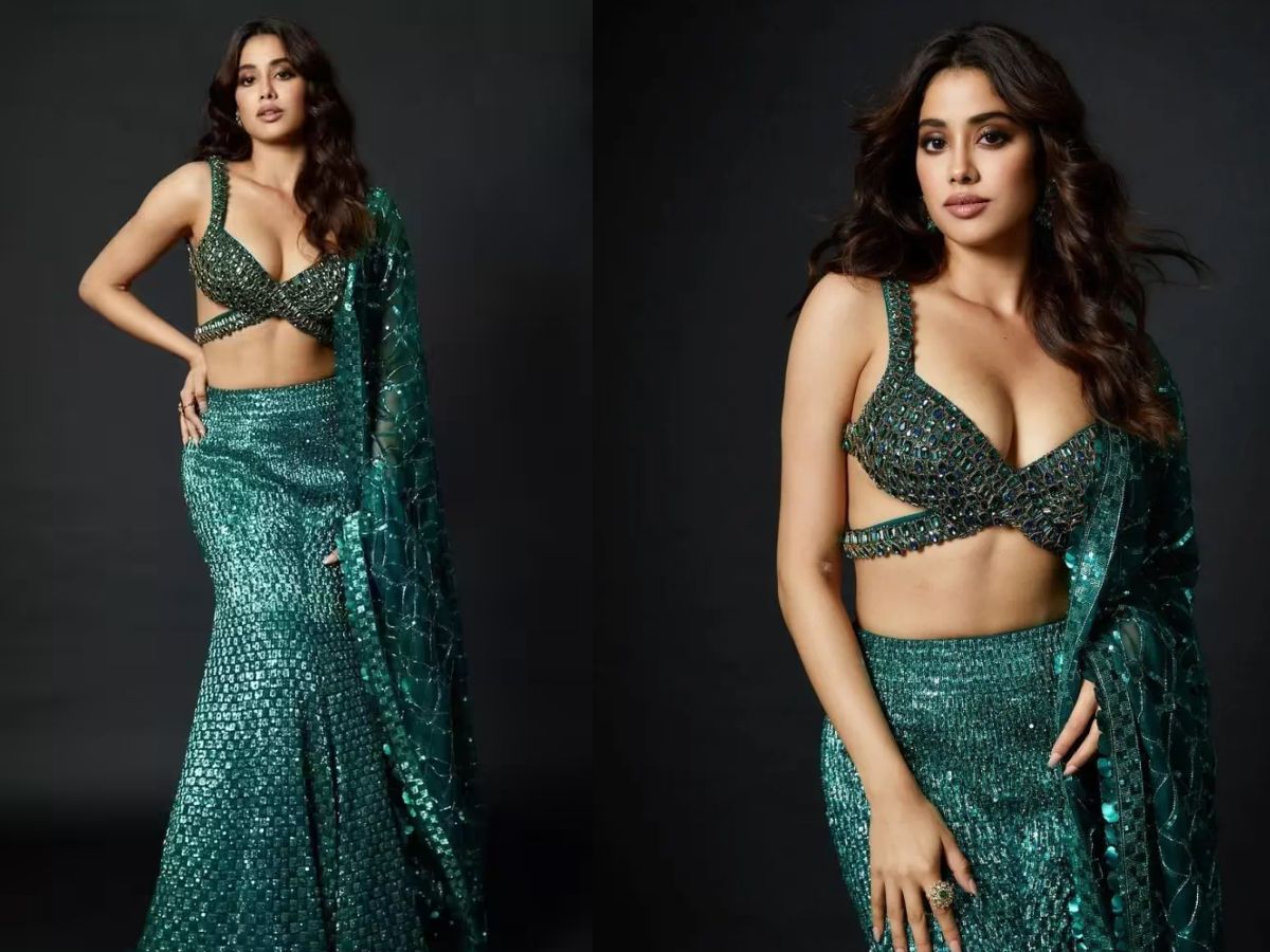 Janhvi Kapoor in Deep V Neck Blouse