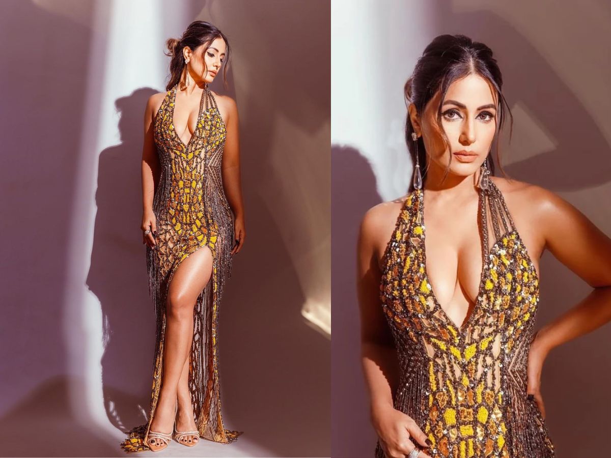 Hina Khan in Golden Shimmer Gown