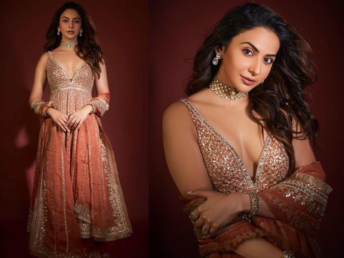 Rakul Preet Singh in Peach Anarkali Suit