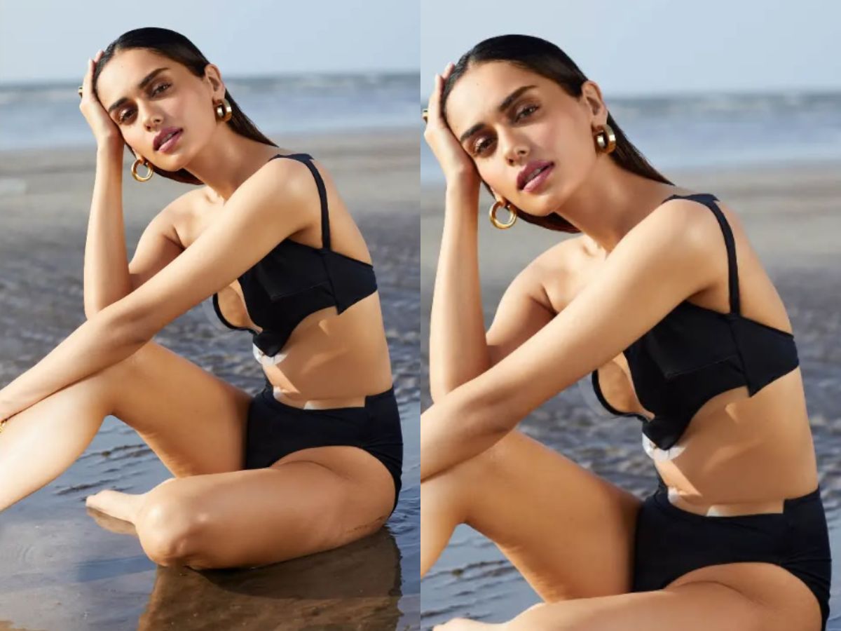Manushi Chhillar in Black Bikini