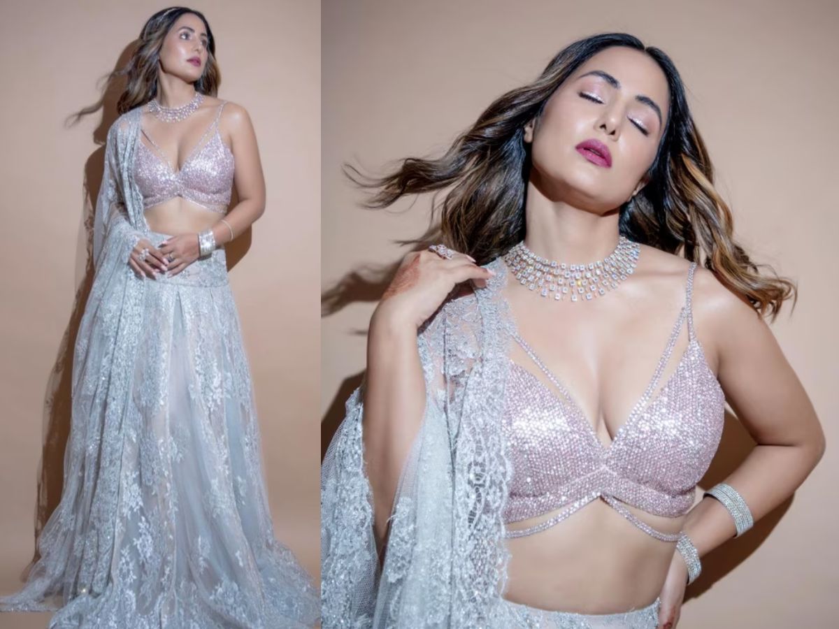 Hina Khan in Shimmery Silver Lehenga