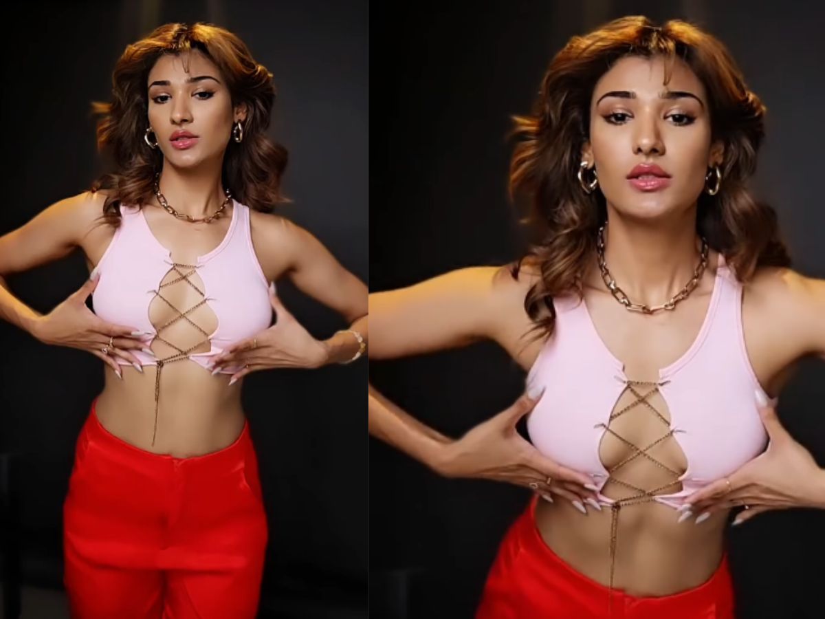 Nehal Chudasama in Baby Pink Bralette