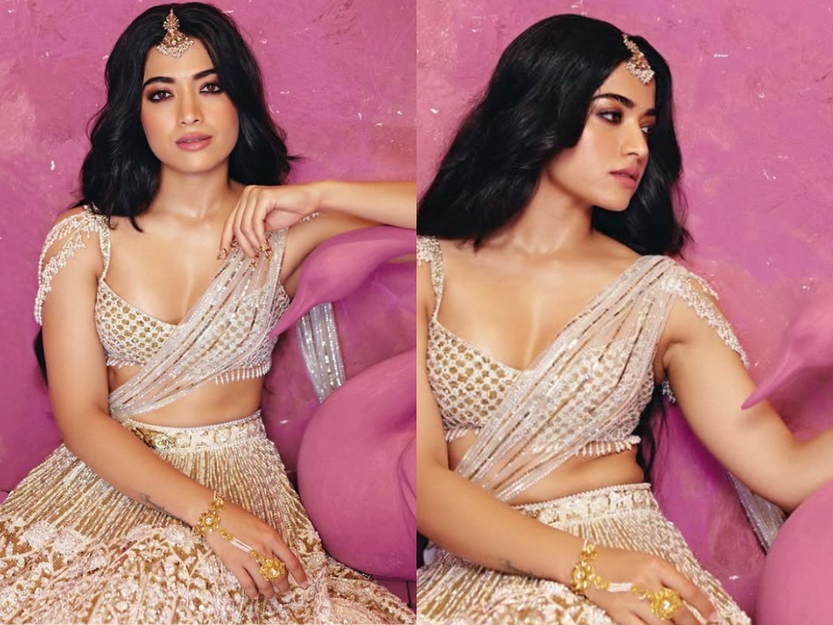 Rashmika Mandanna in White & Golden Lehenga