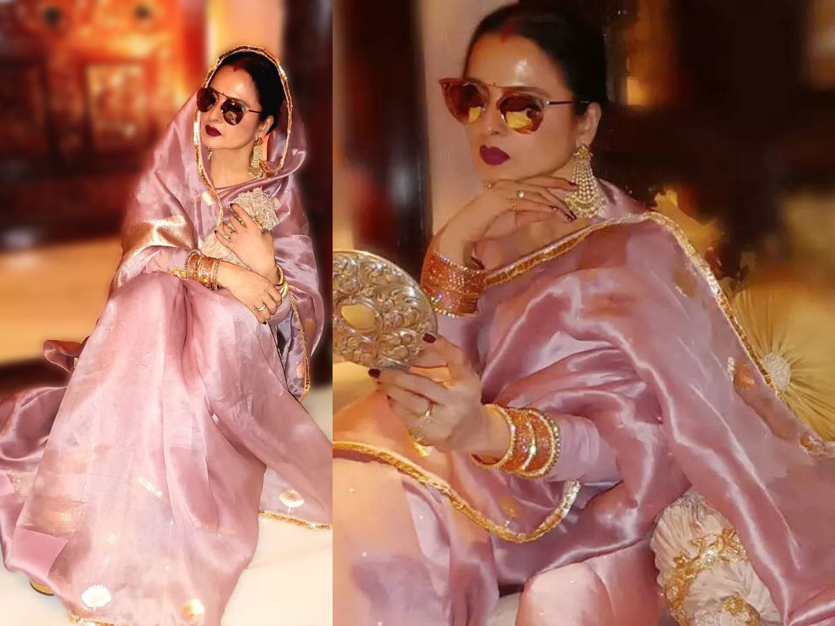 Rekha in Baby Pink Saree