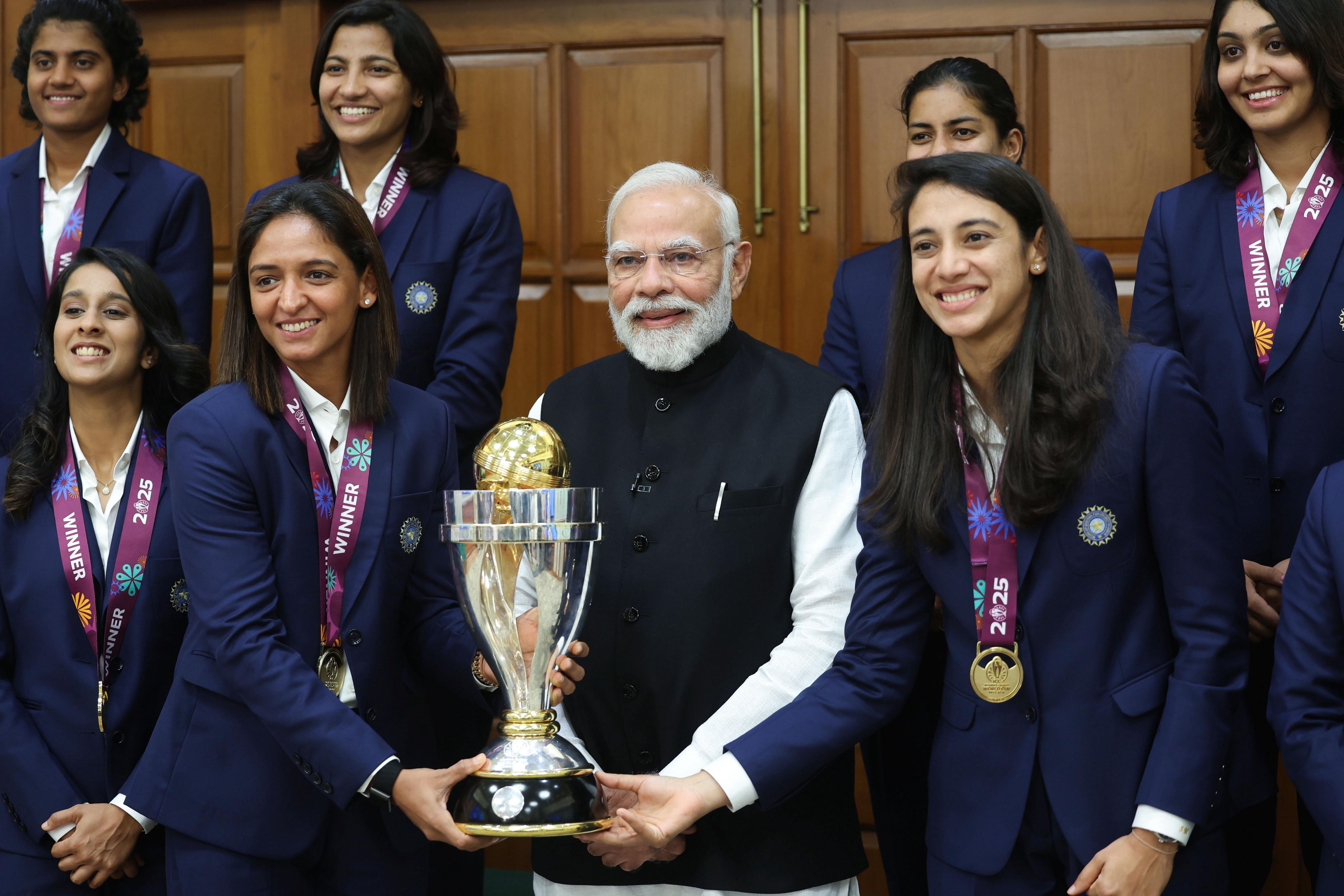 PM Modi Felicitates Women’s World Cup Champions, Team Gifts Him NAMO Jersey, In Pics