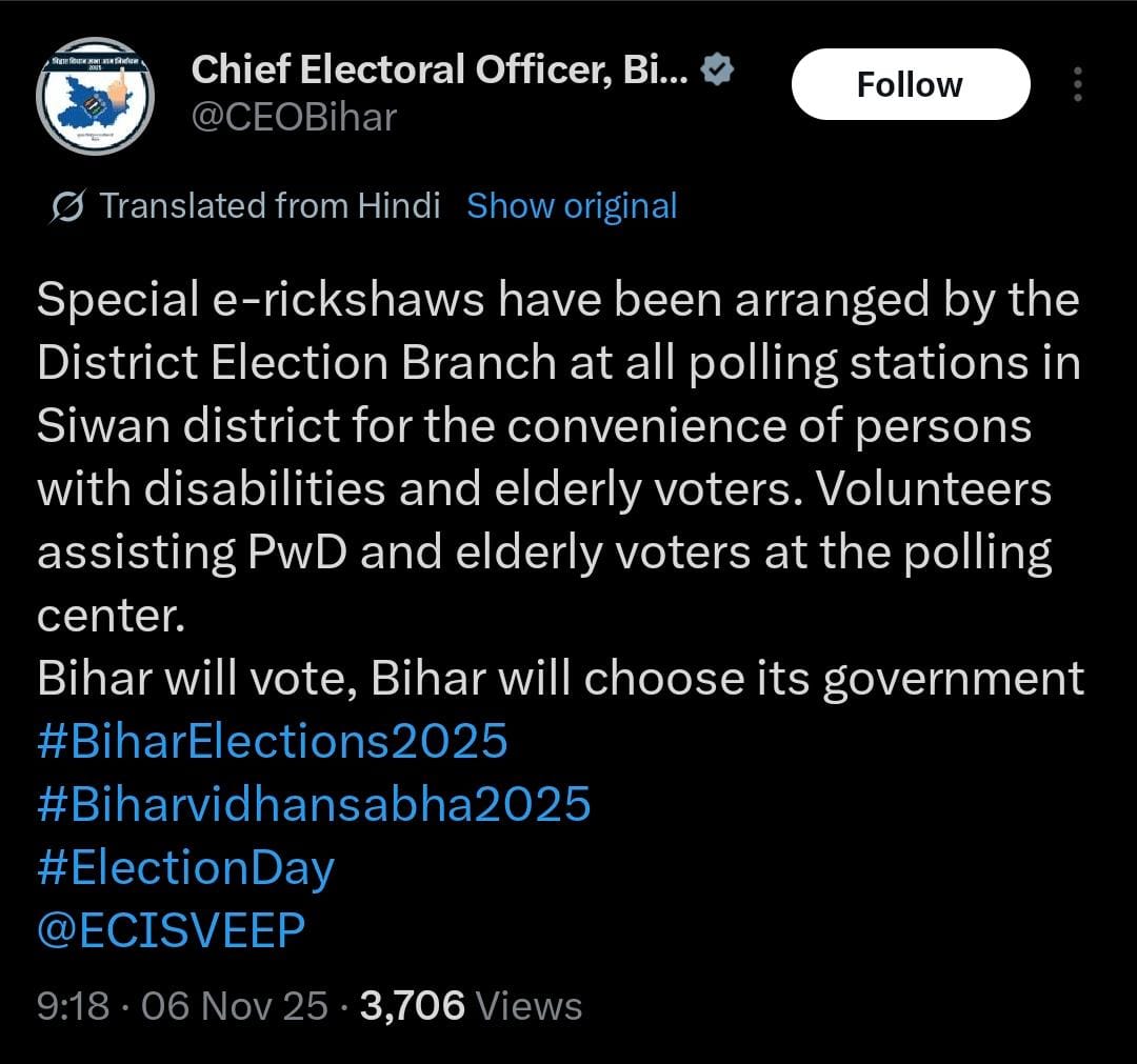 E-rickshaws Arranged In Siwan For PwD, Elderly Voters