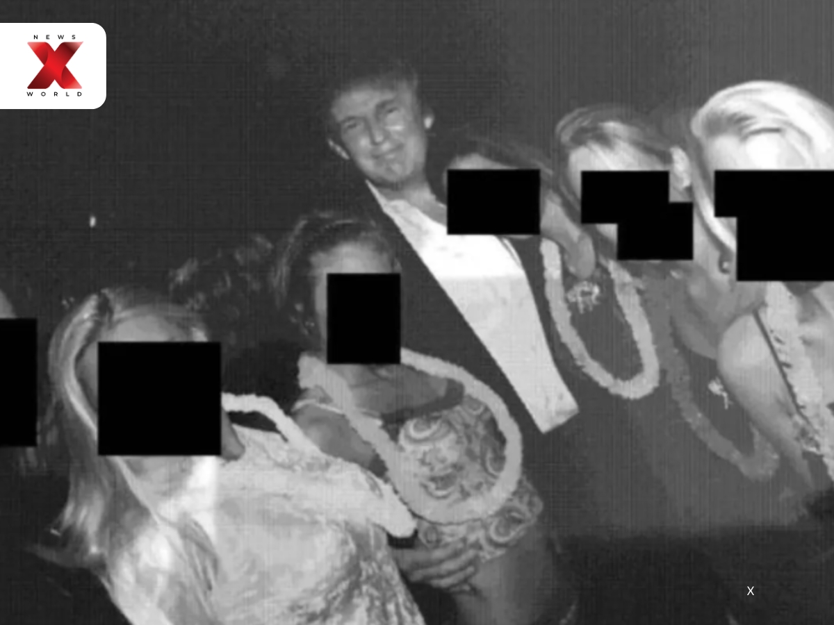 US President Donald Trump is seen posing with a group of women