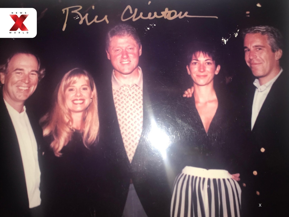 Jeffrey Epstein with Ghislaine Maxwell, former US President Bill Clinton