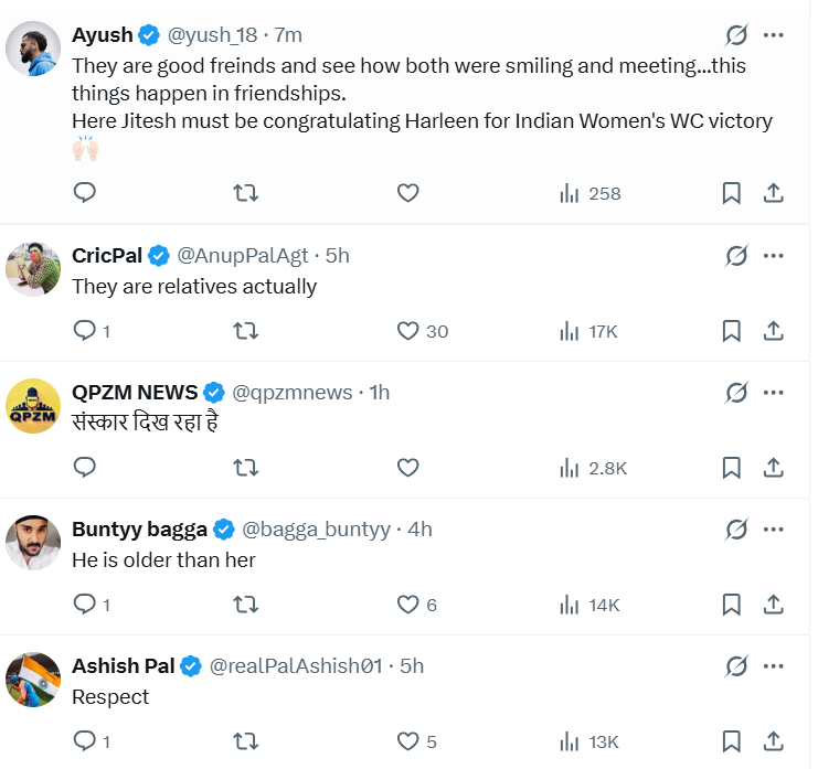 why-did-jitesh-sharma-touch-world-cup-star-harleen-deols-feet-young-cricketers-hilarious-act-breaks-the-internet Why Did Jitesh Sharma Touch World Cup Star Harleen Deol’s Feet? Young Cricketer’s Hilarious Act Breaks The Internet