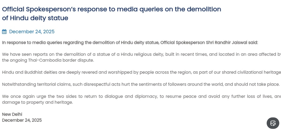 India Condemns Demolition Of Lord Vishnu Statue Near Thailand–Cambodia Border: ‘Such Disrespectful Acts Hurt The Sentiments Of…’
