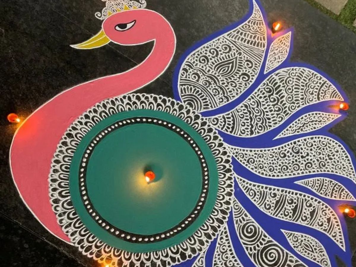 Peacock Inspired Rangoli Design