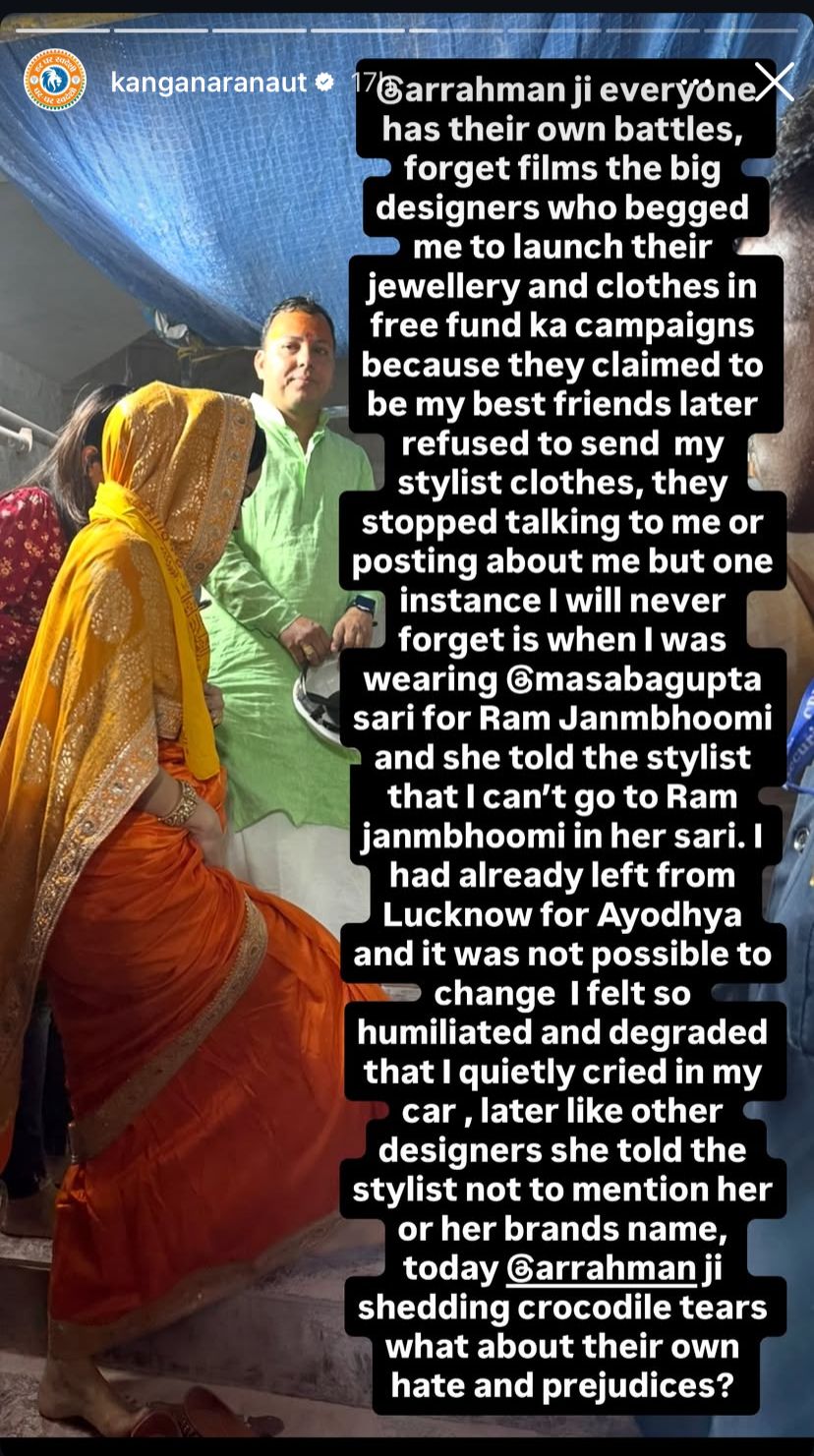 ‘I Felt So Humiliated..Cried In My Car’: Kangana Ranaut Opens Up On Being Refused Masaba Gupta Saree For Ram Janmbhoomi, Calls Out AR Rahman For Rejecting ‘Emergency’