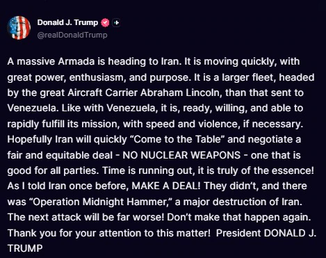 US Attack On Iran Imminent? Donald Trump Issues Fresh Warning, Says ‘Massive Armada’ Heading To Tehran, Hopes ‘They Make A Deal’ Over Nuclear Program