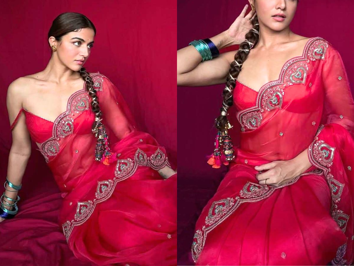 Red Sheer Saree Look