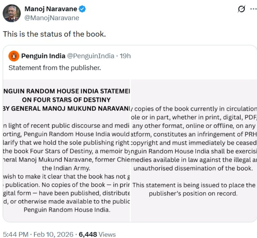 the-book-is-not-yet-published-or-available-mm-narvane-memoirs-publishing-house-debunks-rahul-gandhis-claims-of-book-being-not-up-for-sale ‘This Is The Status Of The Book’: MM Narvane Breaks Silence As Memoir’s Publishing House Debunks Rahul Gandhi’s Claims Of Book Being Not Up For Sale