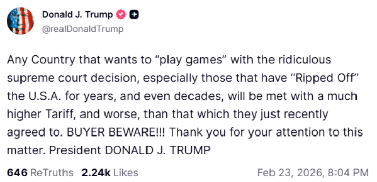 buyer-beware-donald-trump-threatens-tougher-tariffs-on-countries-playing-games-after-supreme-court-ruling-those-who-have-ripped-off ‘BUYER BEWARE!’ Donald Trump Threatens Tougher Tariffs On Countries ‘Playing Games’ After Supreme Court Ruling: ‘Those Who Have Ripped Off…’