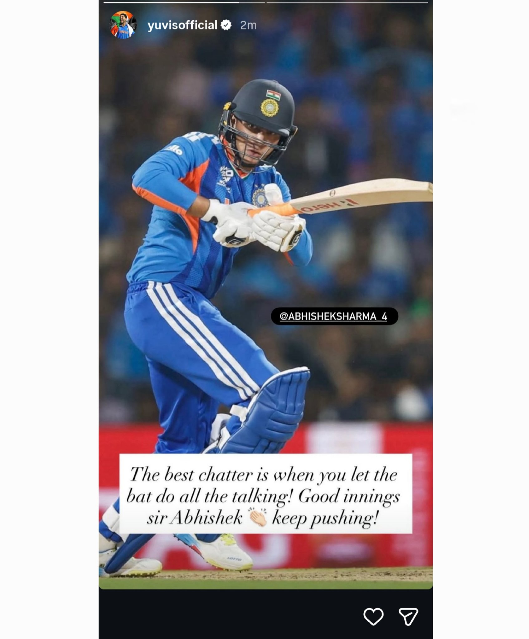 Yuvraj Singh posts story for Abhishek Sharma