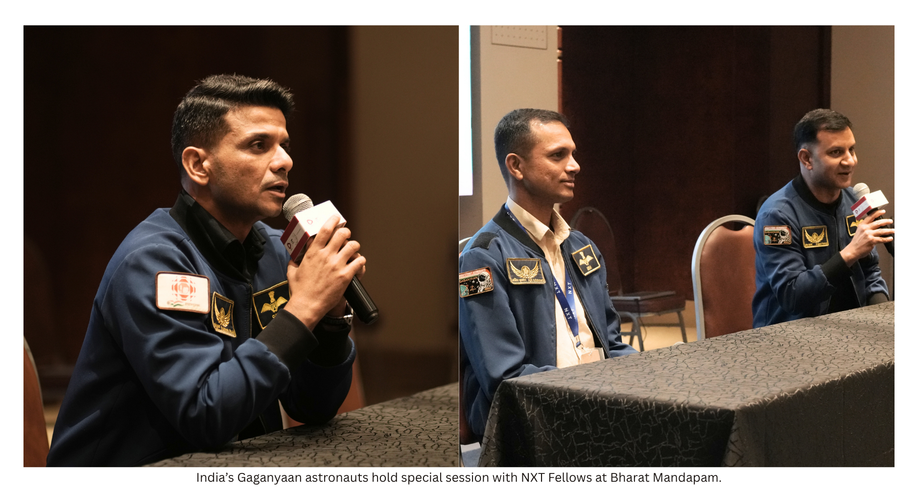 India's Gaganyaan Astronauts in a special session with NXT Fellows at Bharat Mandapam.