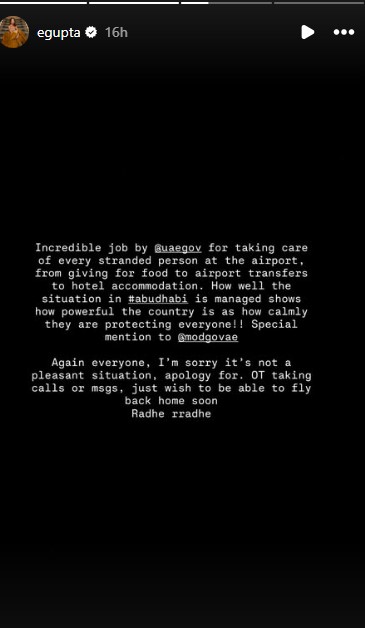 Esha Gupta Hails UAE Authorities While Stuck In Abu Dhabi As US–Israel Strike On Iran Disrupts Travel