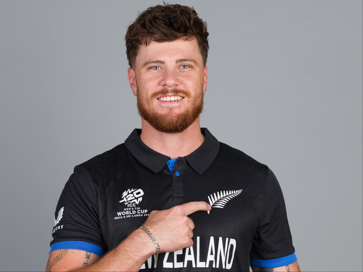 Finn Allen playing a powerful lofted drive in the New Zealand black T20 kit, close-up of Finn Allen shouting in celebration after reaching his record 33-ball century, Finn Allen in a dynamic batting stance wearing the purple and gold Kolkata Knight Riders jersey