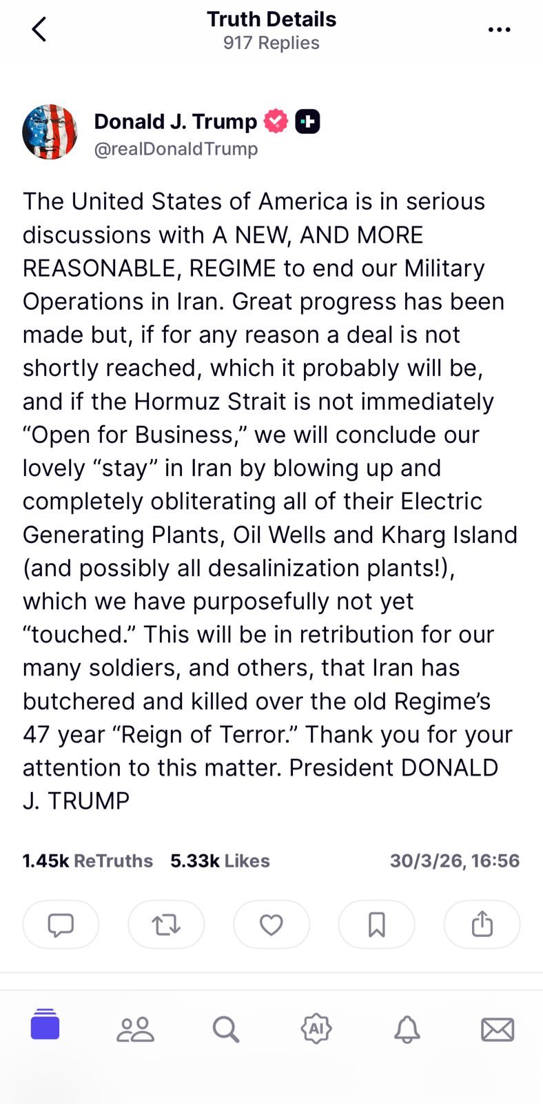 Open Strait Of Hormuz Or Will Blow Up Power Plants, Oil Wells And Kharg Island: Trump’s Big Open Warning To Iran