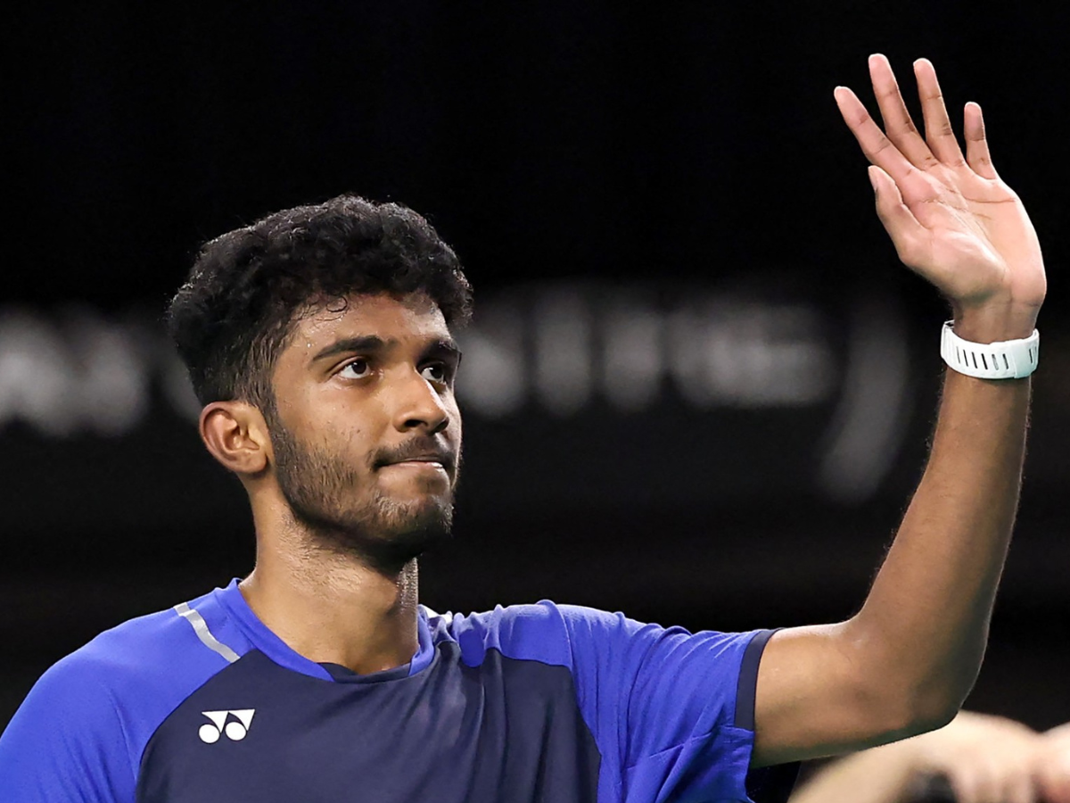 who-is-ayush-shetty-indian-shuttler-ends-8-year-medal-drought-in-mens-singles-at-badminton-asia-championships-2026 India’s Ayush Shetty reacts after defeating Japan’s Kodai Naraoka in their men's singles match at the Australia Open badminton tournament in Sydney on November 20, 2025. (Photo by DAVID GRAY / AFP)