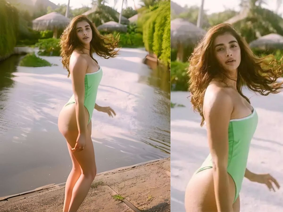 Pooja Hegde in Pastel Green Swimsuit