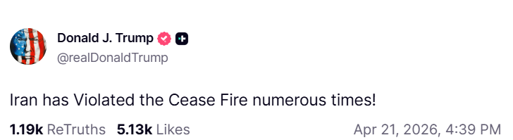 The Blame Game Continues As Trump Alleges Iran Violated Ceasefire Multiple Times While Fresh Talks In Islamabad Hang in Balance