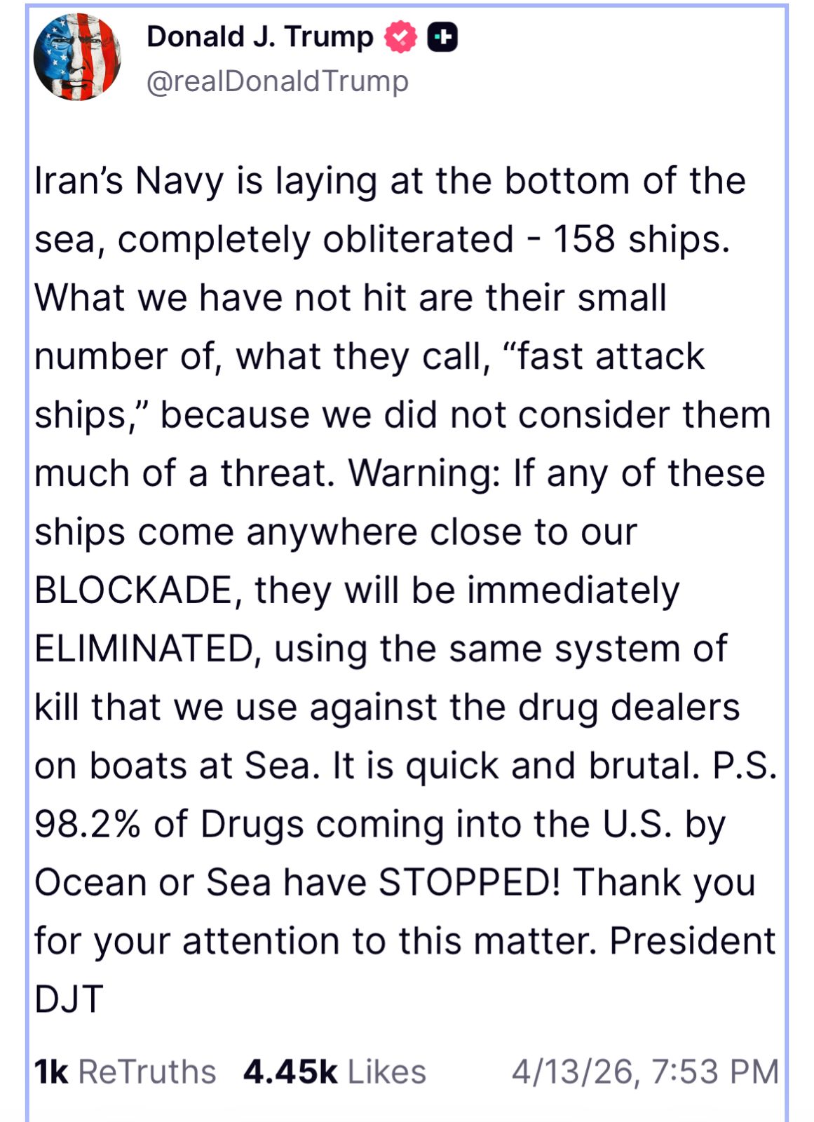 if-these-ships-come-closer-donald-trump-warns-any-fast-attack-will-be-immediately-eliminated-as-he-begins-hormuz-blockade-promises-to-be-quick-and-brutal ‘If These Ships Come Closer…’ Donald Trump Warns Any ‘Fast Attack’ Will Be ‘Immediately Eliminated’ As He Begins Hormuz Blockade, Promises To Be ‘Quick And Brutal’