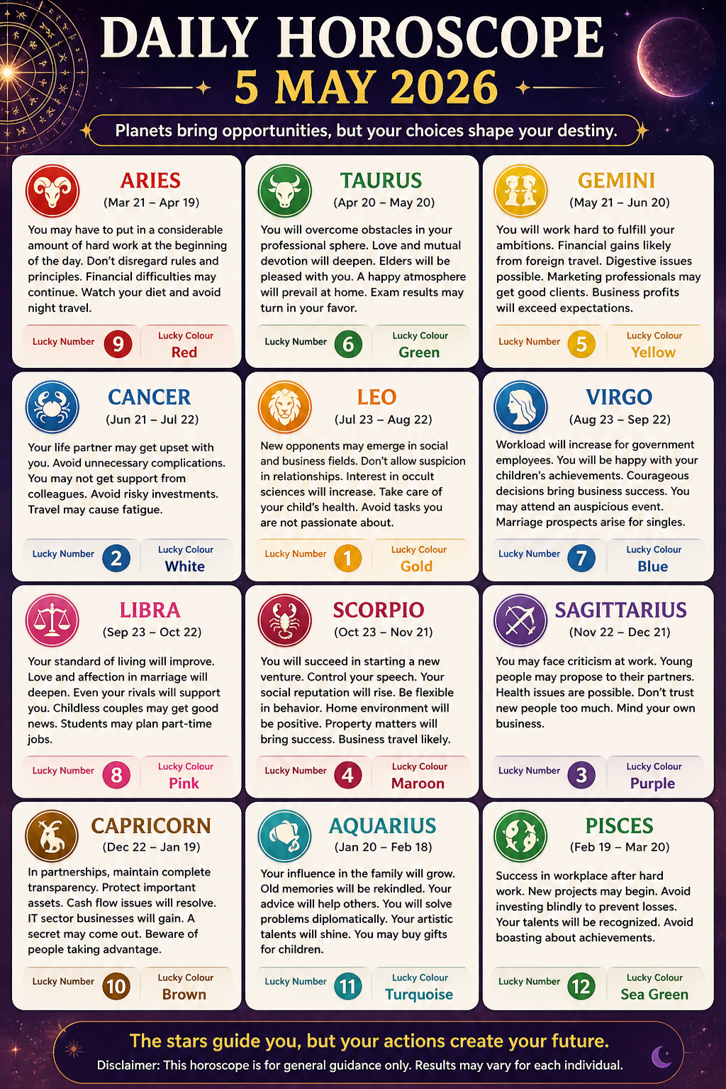 Horoscope Today May 5, 2026: Daily Astrology Predictions For All Zodiac Signs, Lucky Numbers And Lucky Colours Revealed