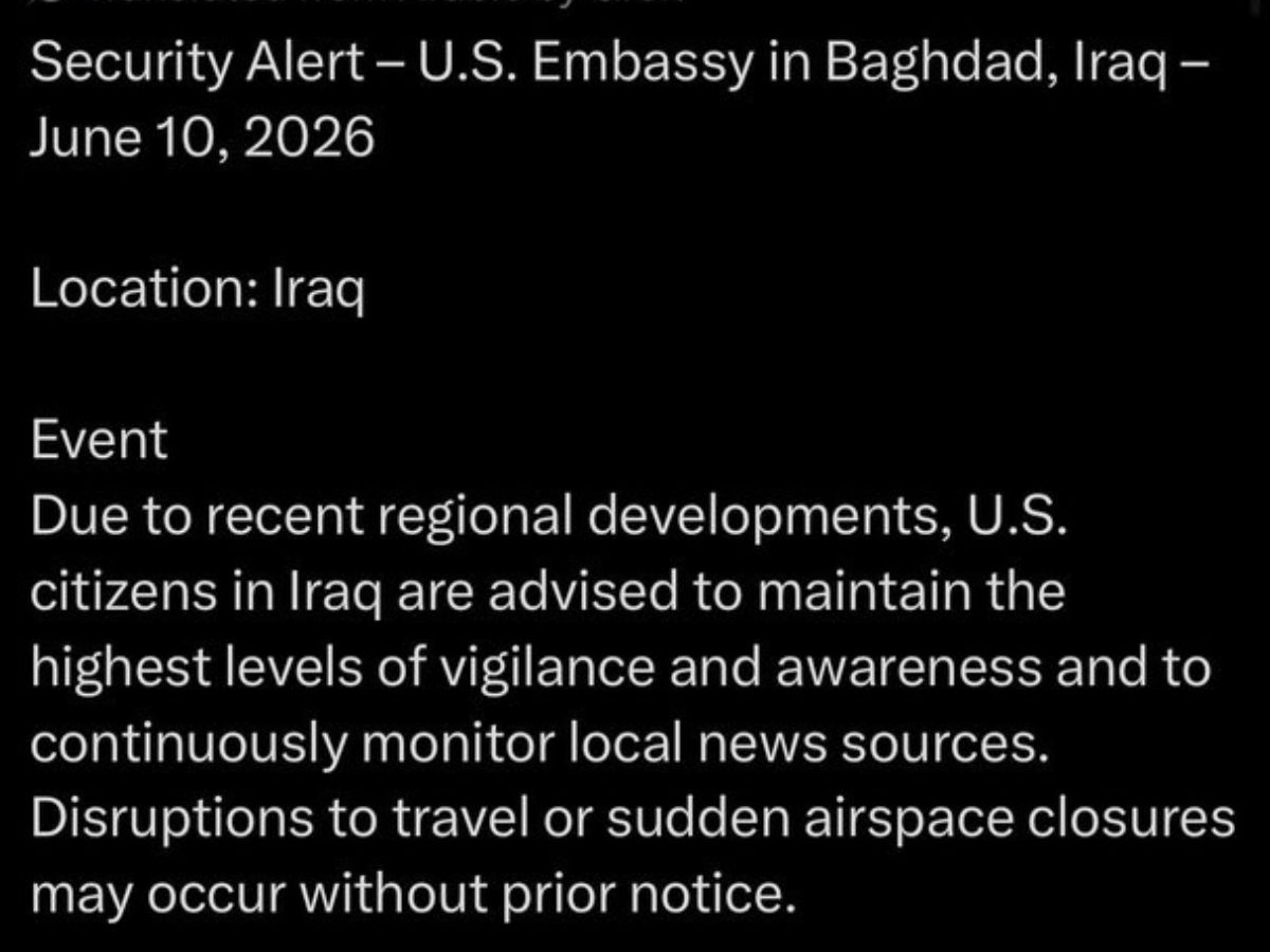 US Embassy Baghdad Issues Security Alert As Regional Threat Concerns Grow