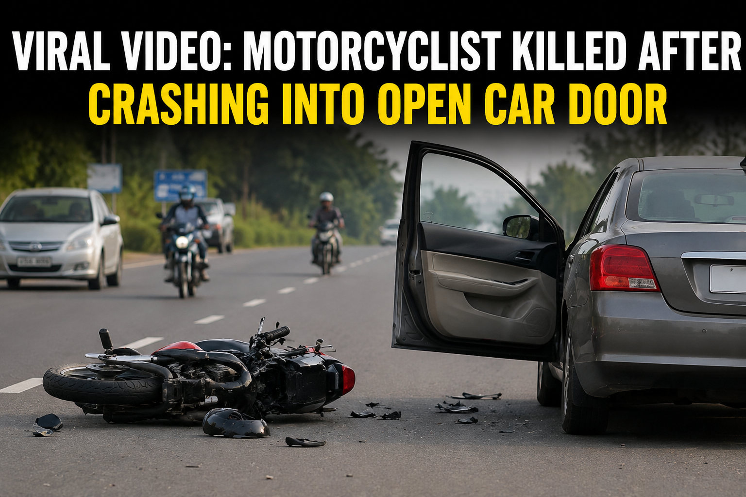 Viral Video Reveals Moment Motorcyclist Crashes Into Open Car Door, One Dead